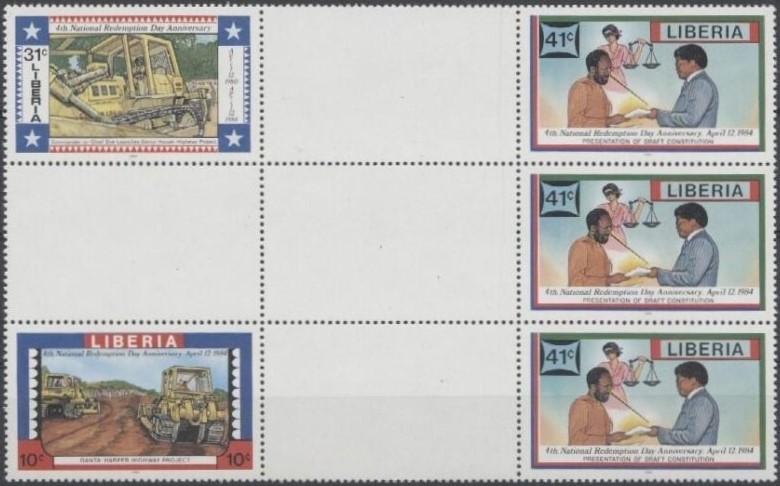 Liberia 4th National Redemption Day Crossgutter Block Liberia 4th National Redemption Day Crossgutter Block